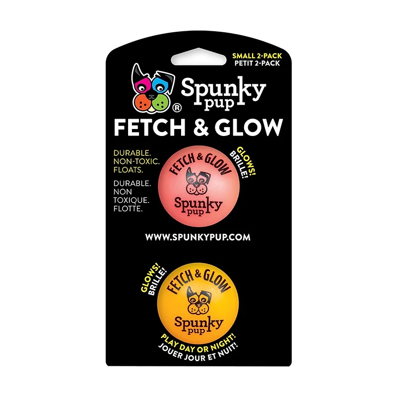 Spunky Pup Fetch & Glow Balls, Small, 2 ct, Assorted