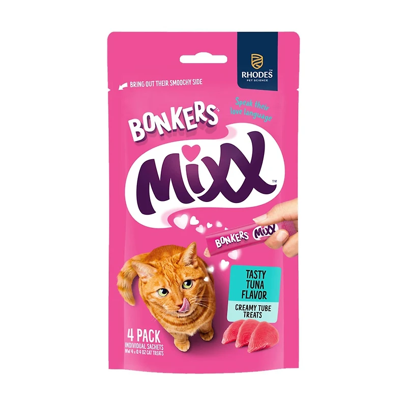 Bonkers Mixx Tasty Tuna Flavor Creamy Tube Cat Treats, 4 ct