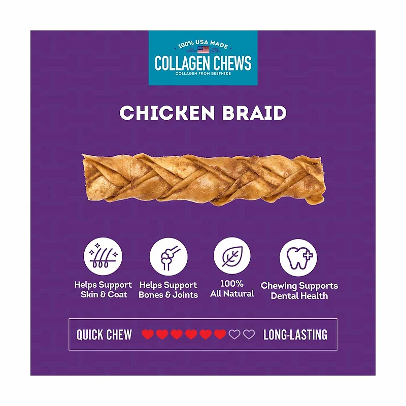 Treatly Collagen Braid Dog Chews, Chicken Flavor, Medium, 5 ct