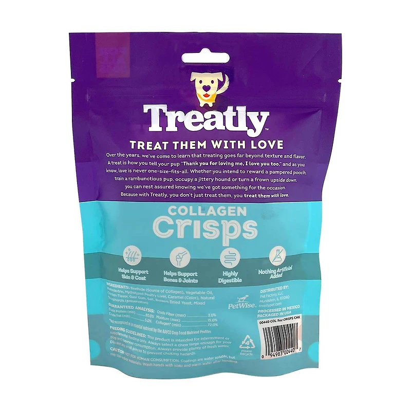 Treatly Collagen Crisps Dog Chews, Chicken Flavored, 5 oz