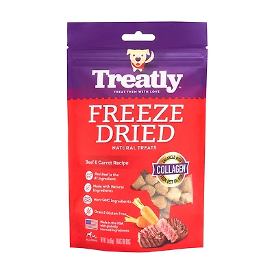 Treatly Freeze Dried Natural Dog Treats, Beef & Carrot Recipe, 3 oz