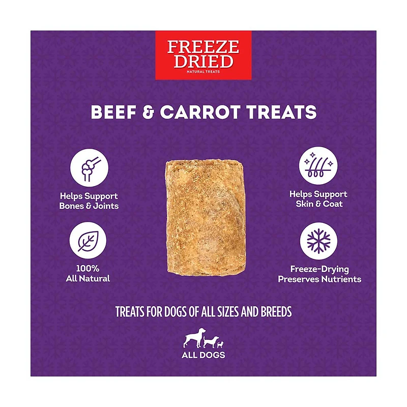 Treatly Freeze Dried Natural Dog Treats, Beef & Carrot Recipe, 3 oz