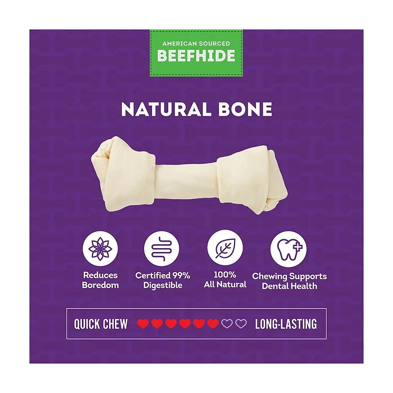 Treatly American Sourced Natural Flavor Beefhide Bone Dog Chew, Medium, 1 Count
