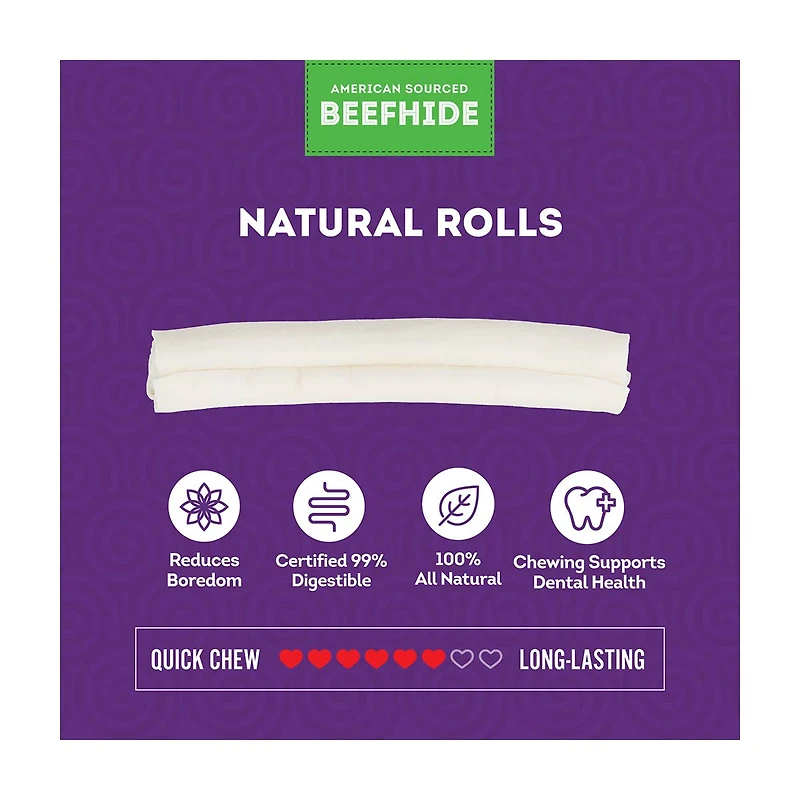 Treatly American Sourced Beefhide Roll Dog Chew, Large, 1 ct