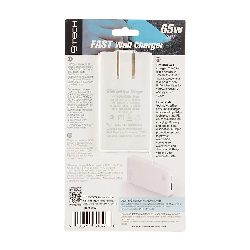 CJTech Fast Wall Charger, 65 W