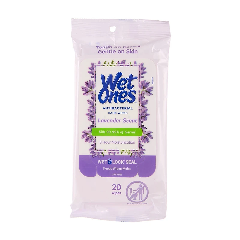 Wet Ones Antibacterial Hand Wipes, 20 ct, Lavender