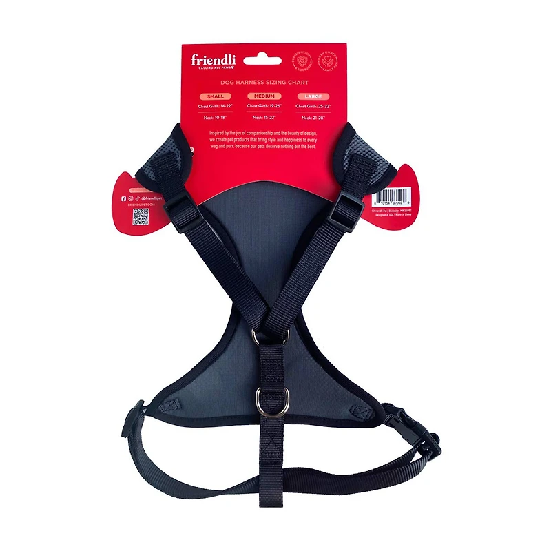 Friendli Dog Mesh Harness, Midnight Black, Large