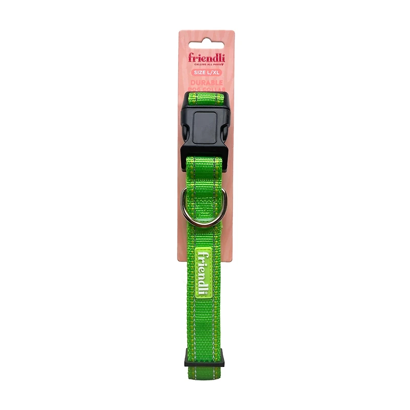 Friendli Nylon Dog Collar, L/XL, Cosmic Green