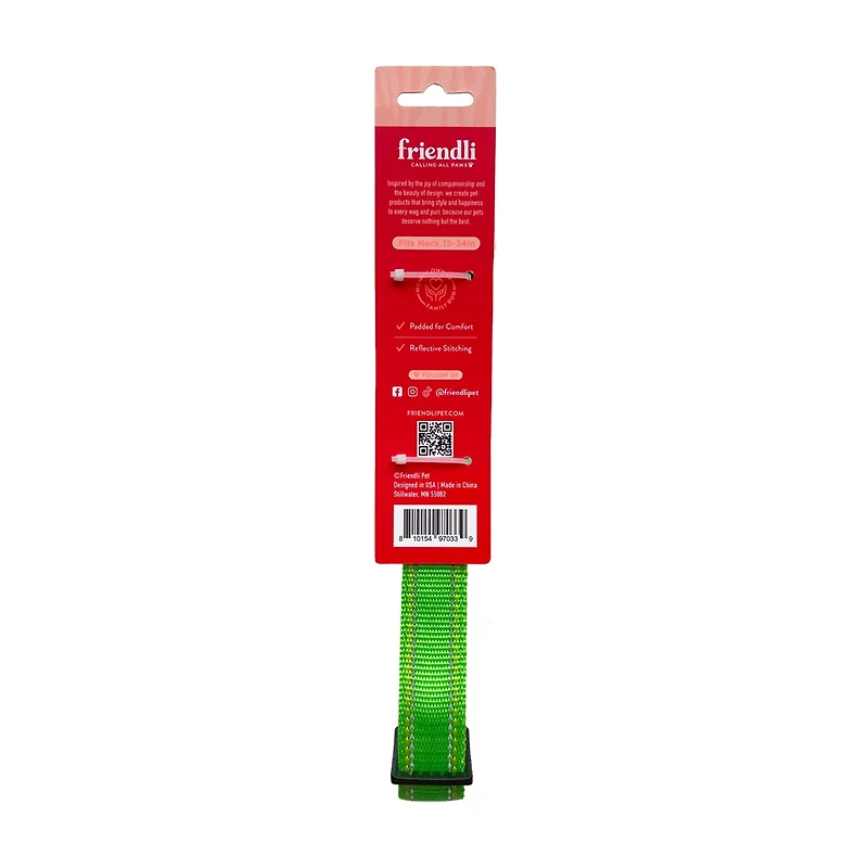 Friendli Nylon Dog Collar, L/XL, Cosmic Green