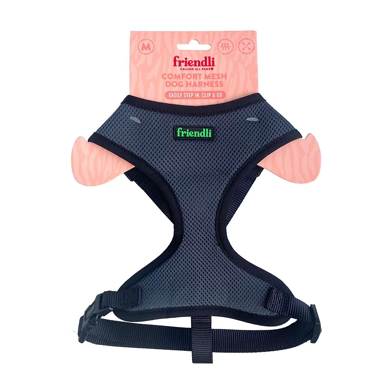 Friendli Midnight Black Dog Mesh Harness, Medium