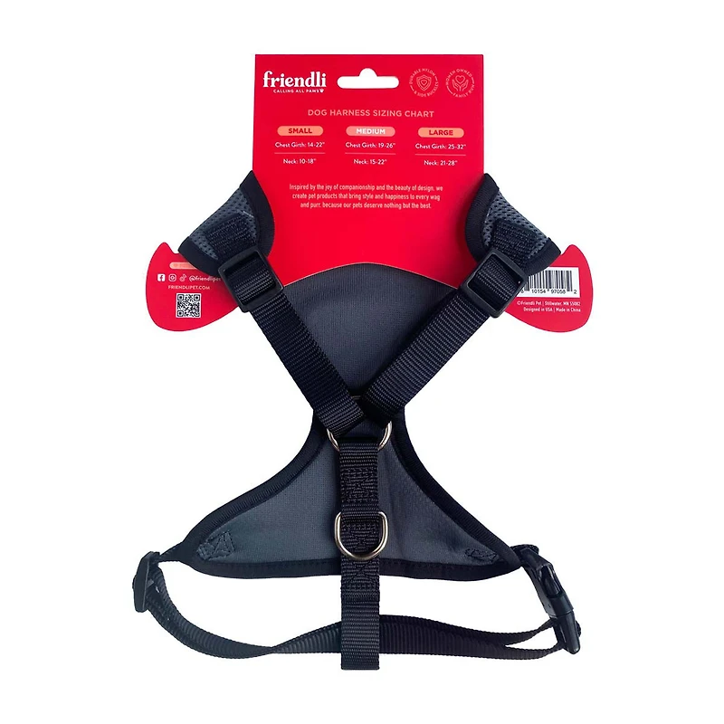 Friendli Midnight Black Dog Mesh Harness, Medium