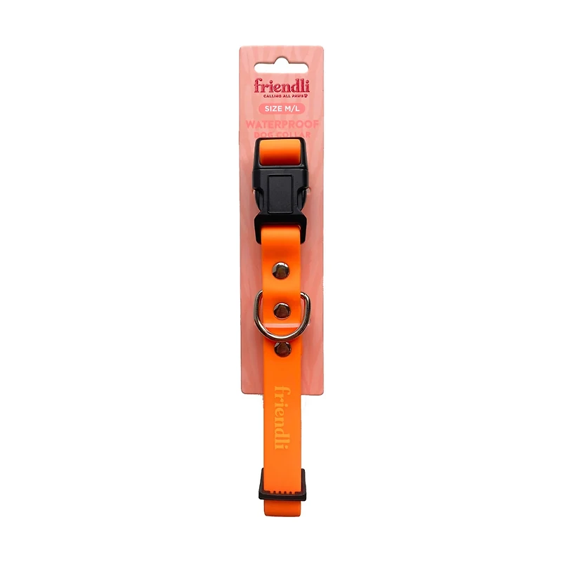 Friendli Waterproof Dog Collar, M/L, Tangerine