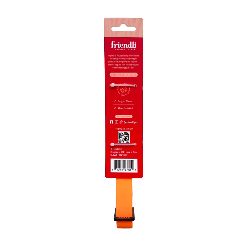 Friendli Waterproof Dog Collar, M/L, Tangerine