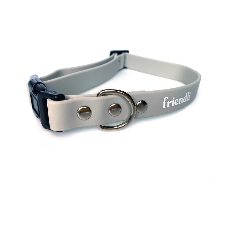 Friendli Waterproof Dog Collar, M/L, Snow Gray