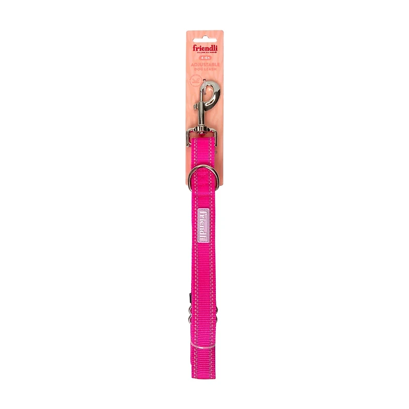 Friendli Nylon Dog Leash, 4-6ft, Hot Pink
