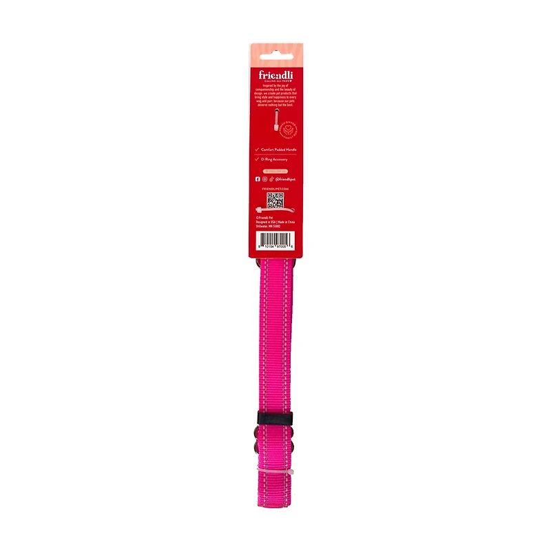 Friendli Nylon Dog Leash, 4-6ft, Hot Pink