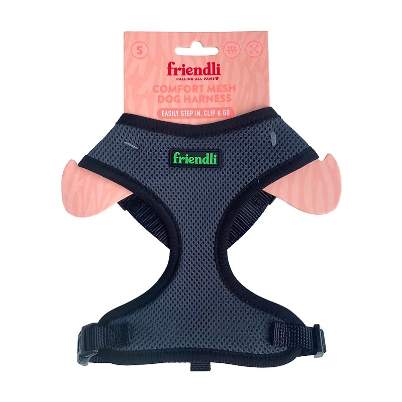 Friendli Dog Mesh Harness, Small, Midnight Black