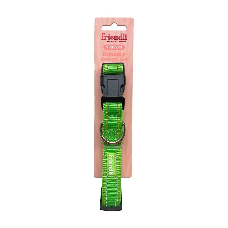 Friendli Nylon Dog Collar, S/M, Cosmic Green