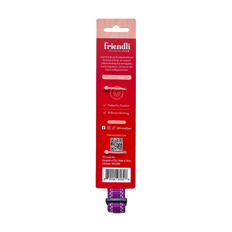 Friendli Nylon Dog Collar, S/M, Grape