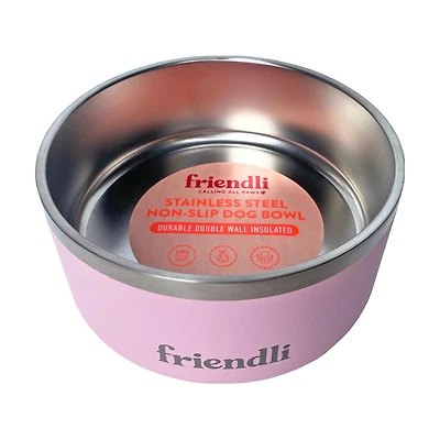 Friendli Stainless Steel Double Wall Dog Bowl, 32oz, Pink