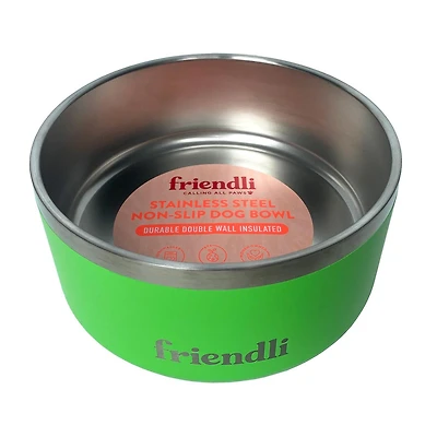 Friendli Stainless Steel Double Wall Dog Bowl, 32 oz, Cosmic Green