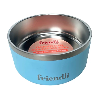 Friendli Stainless Steel Double Wall Dog Bowl, 32 oz, Ocean Blue