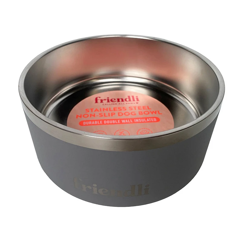 Friendli Stainless Steel Double Wall Dog Bowl, 32 oz, Graphite
