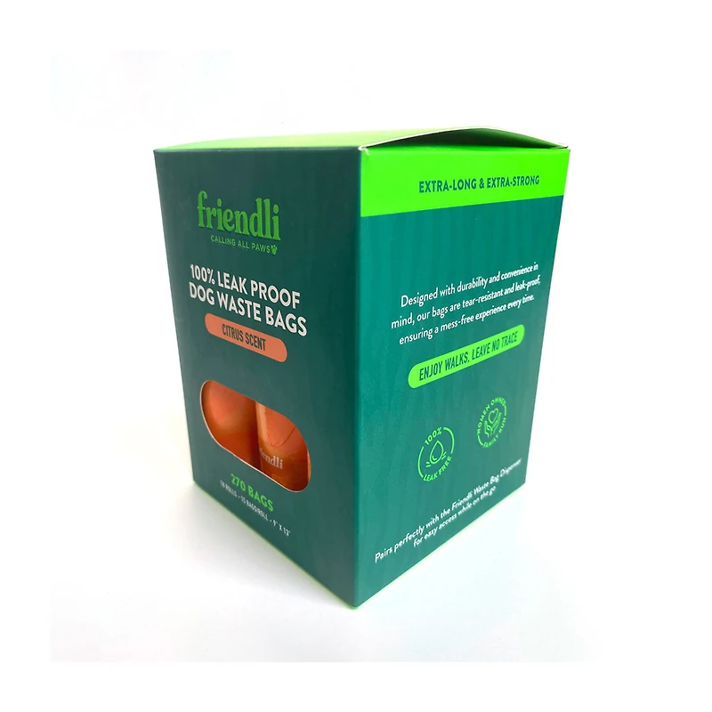 Friendli Citrus Scented Dog Waste Bags, 18 Rolls