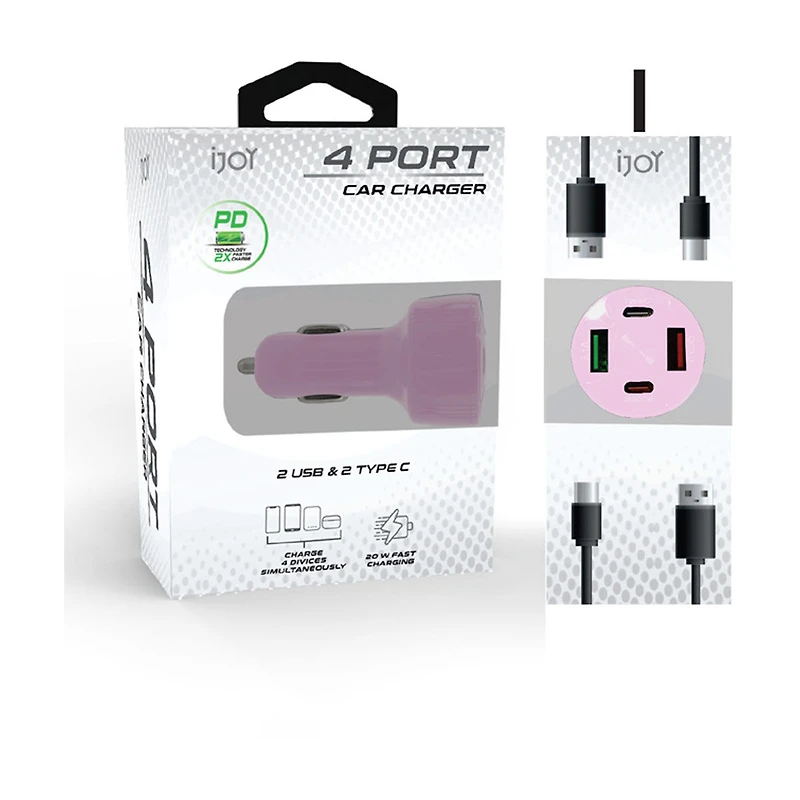 iJoy 4 Port Car Charger, Assorted