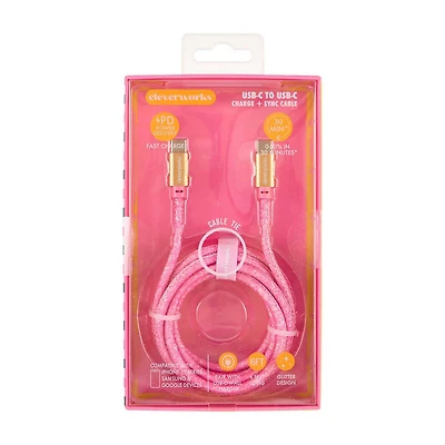 Cleverworks USB-C to USB-C Charger, Pink