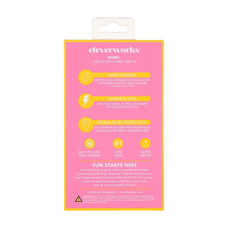 Cleverworks USB-C to USB-C Charger, Pink