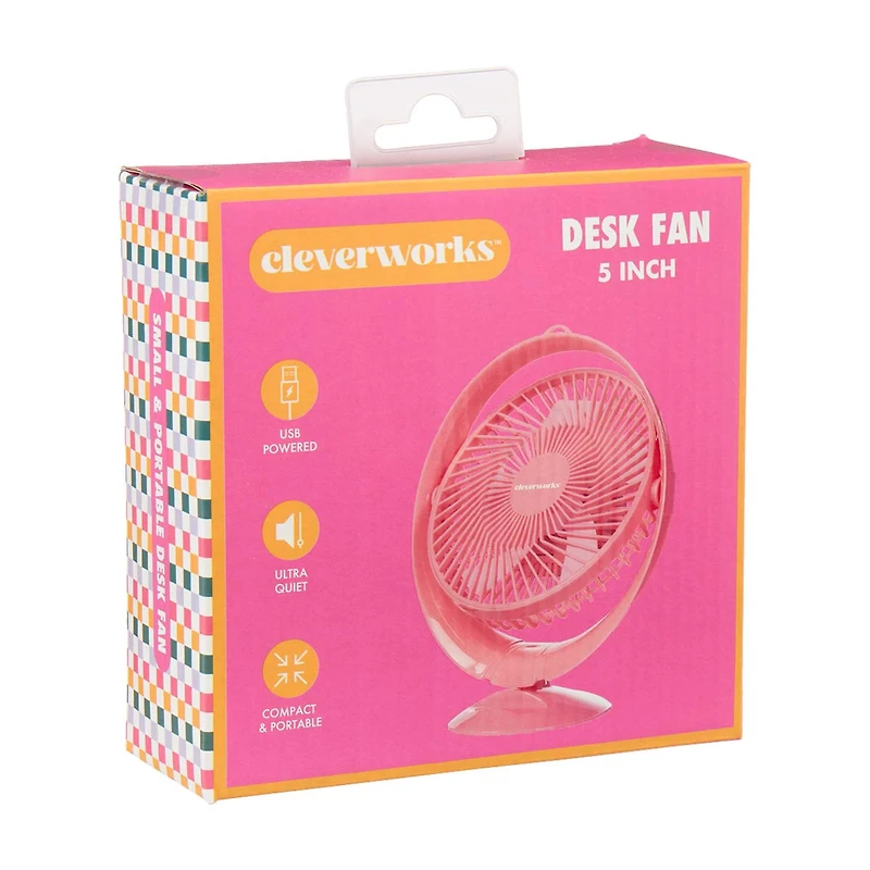 Cleverworks Desk Fan, Pink