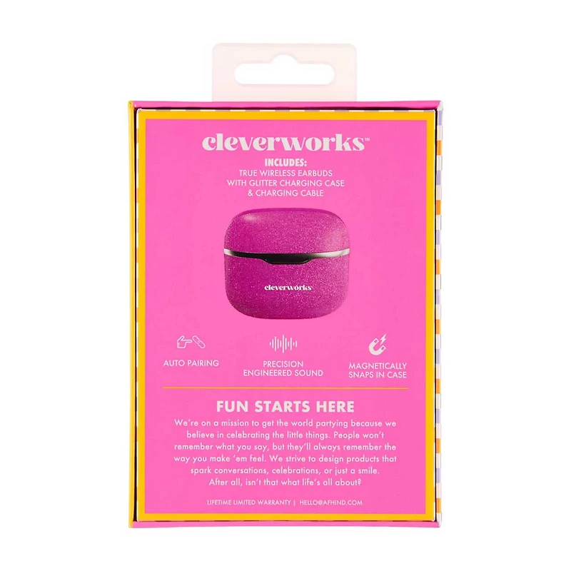 Cleverworks True Wireless Earbuds with Glitter Charging Case