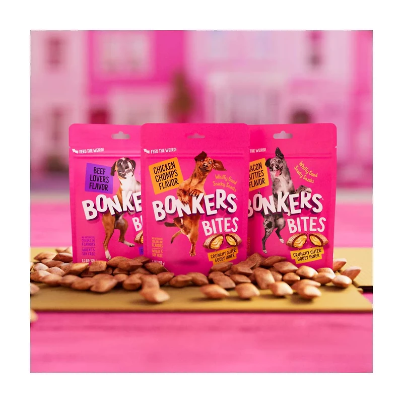 BONKERS Dog Bites, Crunchy & Soft Chicken Chomps Flavored Dog Treats, 5.3oz