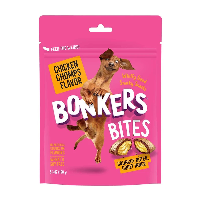 BONKERS Dog Bites, Crunchy & Soft Chicken Chomps Flavored Dog Treats, 5.3oz