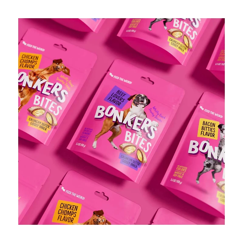 BONKERS Dog Bites, Crunchy & Soft Beef Lovers Flavored Dog Treats, 5.3oz / 150g