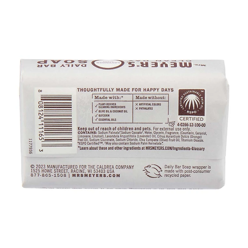 Mrs. Meyer's Clean Day Daily Bar Soap, Lavender, 5.3 oz