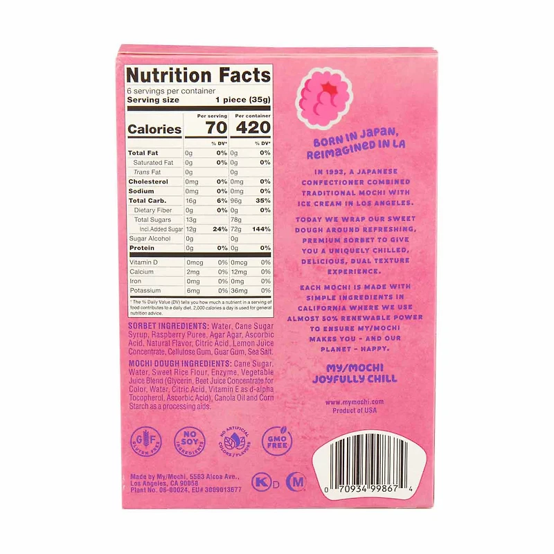 My Mochi Sorbet, Raspberry, 6 ct