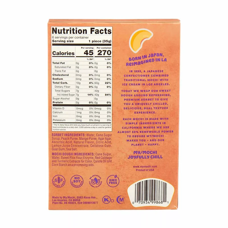 My Mochi Sorbet, Peach Mango, 6 ct
