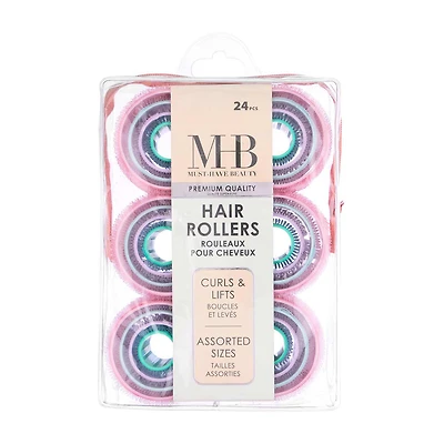 MHB (Must-Have Beauty) 24pc Classic Self-Grip Velcro Hair Rollers In Assorted Sizes