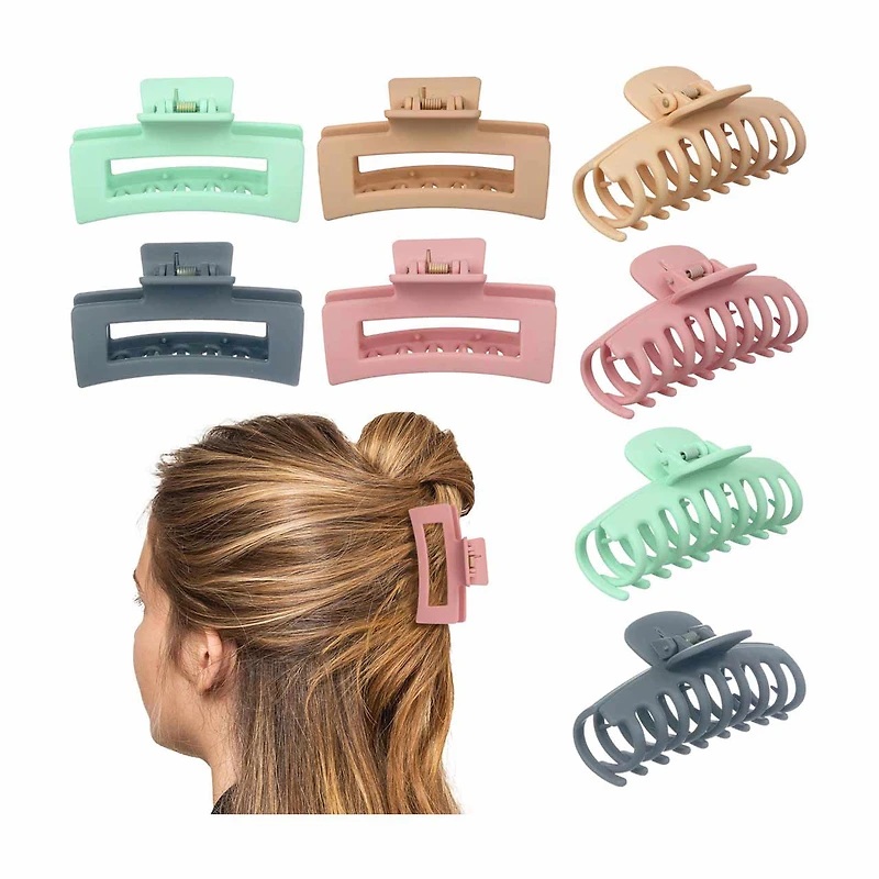 MHB (Must-Have Beauty) 8pc Soft Touch Rectangle & Barrel Claw Clips Collection