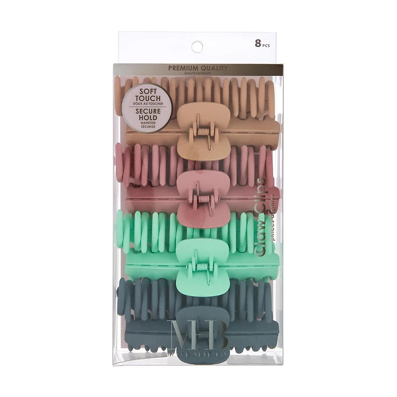 MHB (Must-Have Beauty) 8pc Soft Touch Barrel Claw Hair Clip Collection
