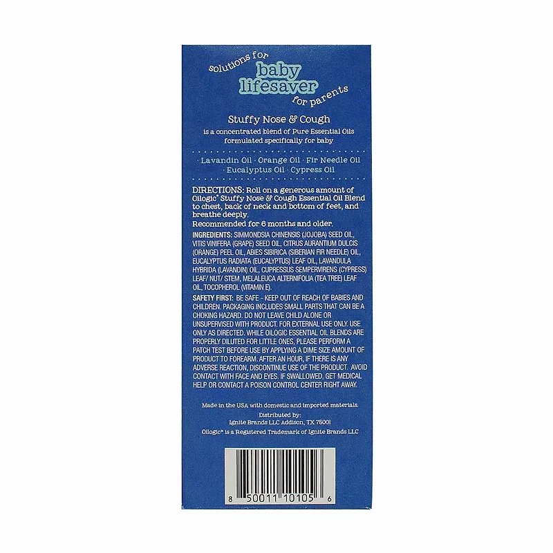 Oilogic Baby Stuffy Nose & Cough Essential Oil Vapor Chest Roll-On, 2 fl oz