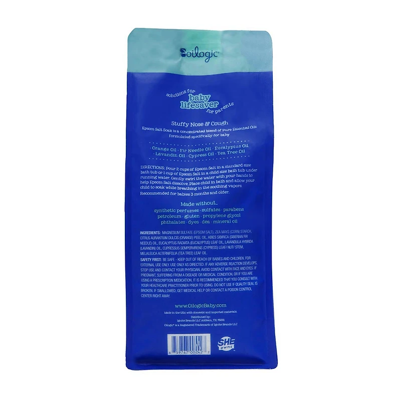 Oilogic Baby Stuffy Nose & Cough Essential Oil Epsom Salt Soak, 32 oz