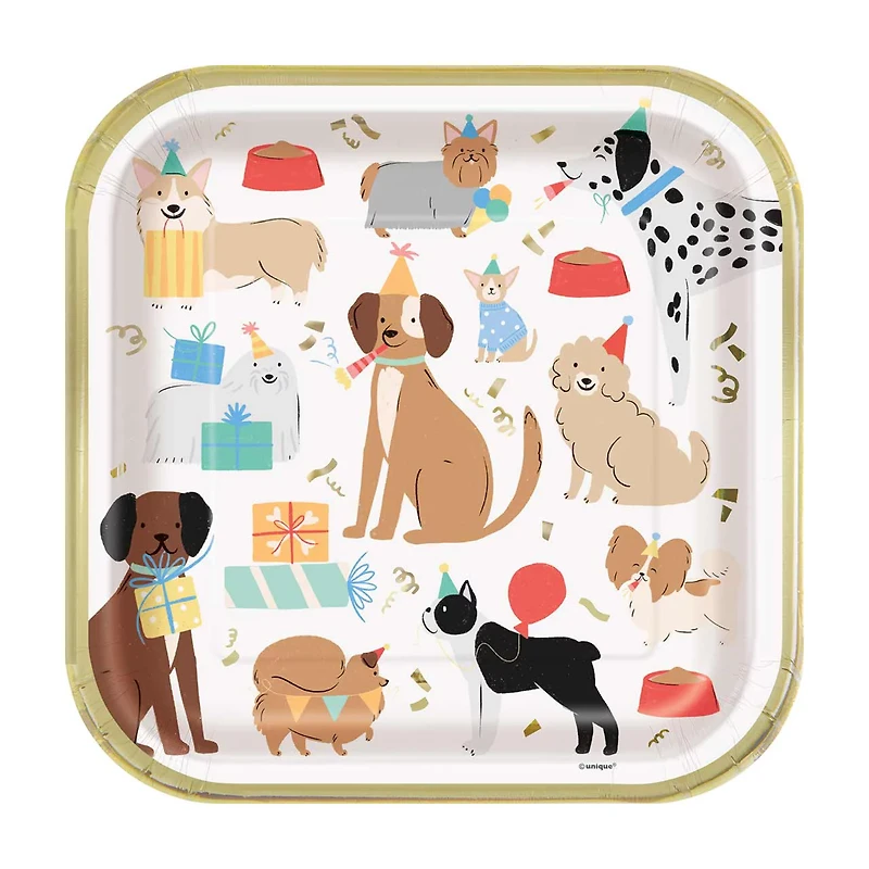 Pawty Animals Dog-Themed Square Paper Party Plates, 9 in