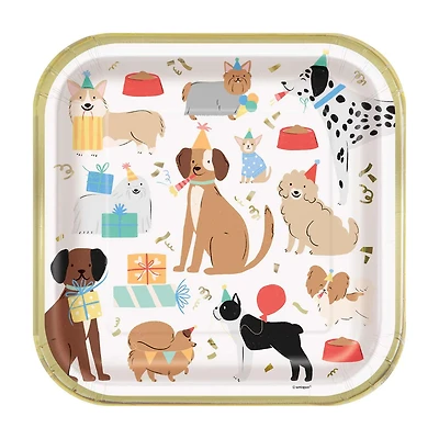 Pawty Animals Dog-Themed Square Paper Party Plates, 9 in
