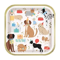 Pawty Animals Dog-Themed Square Paper Party Plates, 9 in