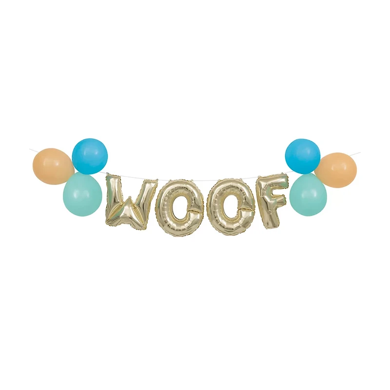 Pawty Animals Gold Foil 'Woof' and Latex Balloon Banner Kit, 10 ft