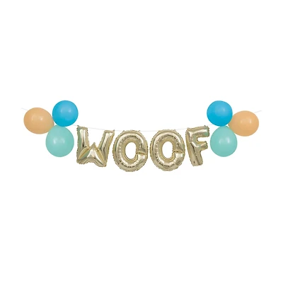 Pawty Animals Gold Foil 'Woof' and Latex Balloon Banner Kit, 10 ft