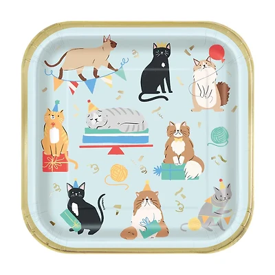 Pawty Animals Cat Square Paper Party Plates, 9 in
